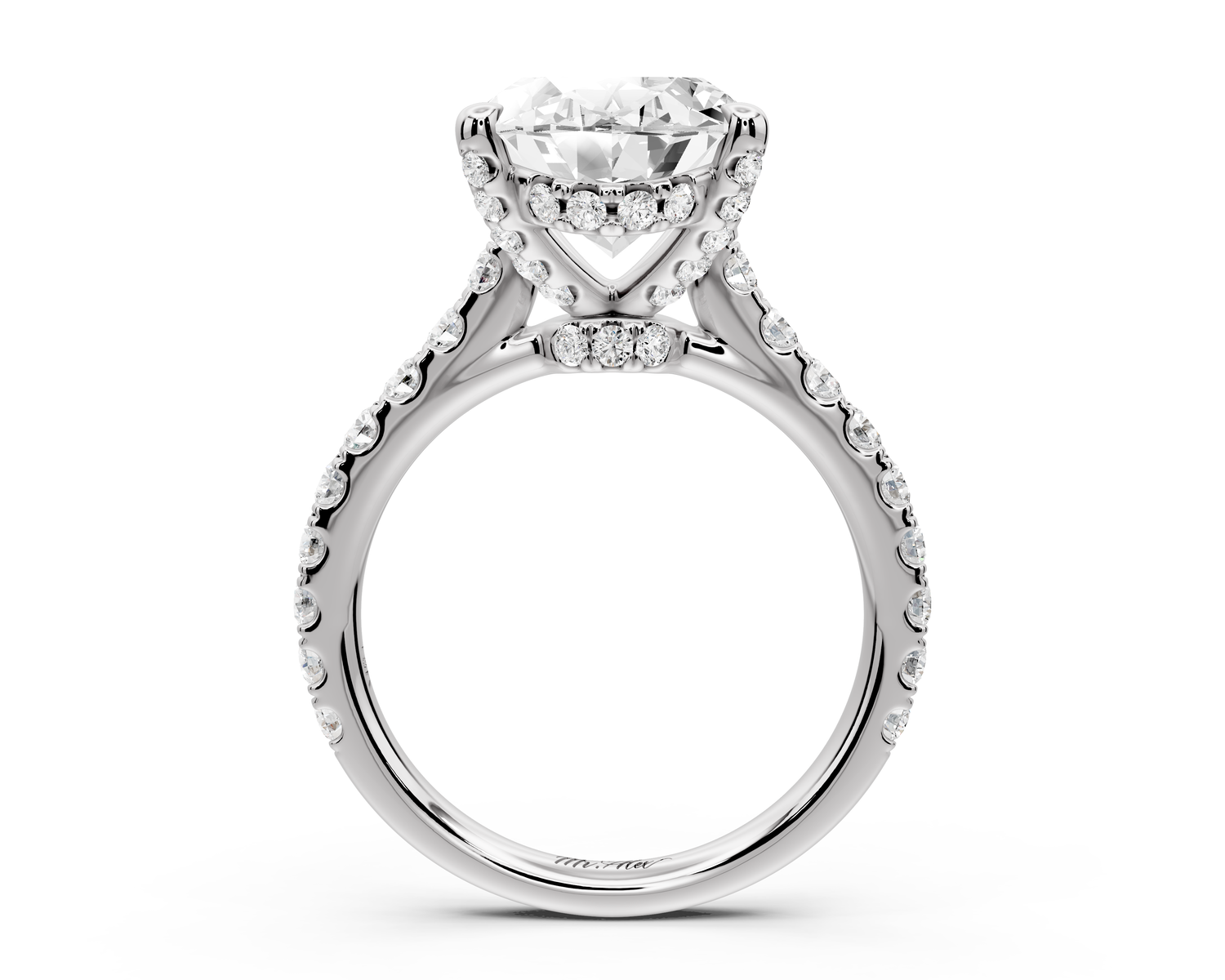 Odette - 5ct 14k white gold oval Diamond Engagement Ring with Pavé Band & Hidden Halo