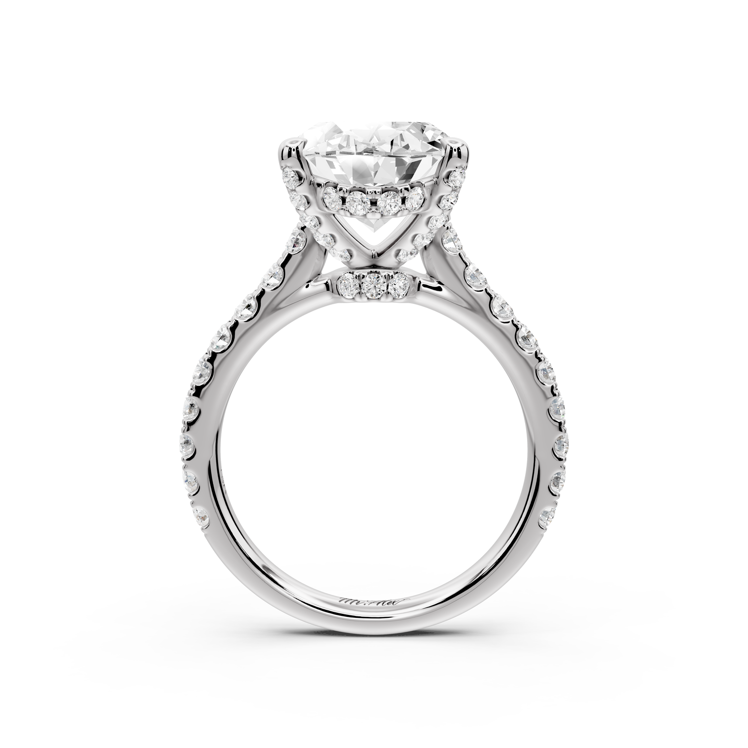 Odette - 5ct 14k white gold oval Diamond Engagement Ring with Pavé Band & Hidden Halo