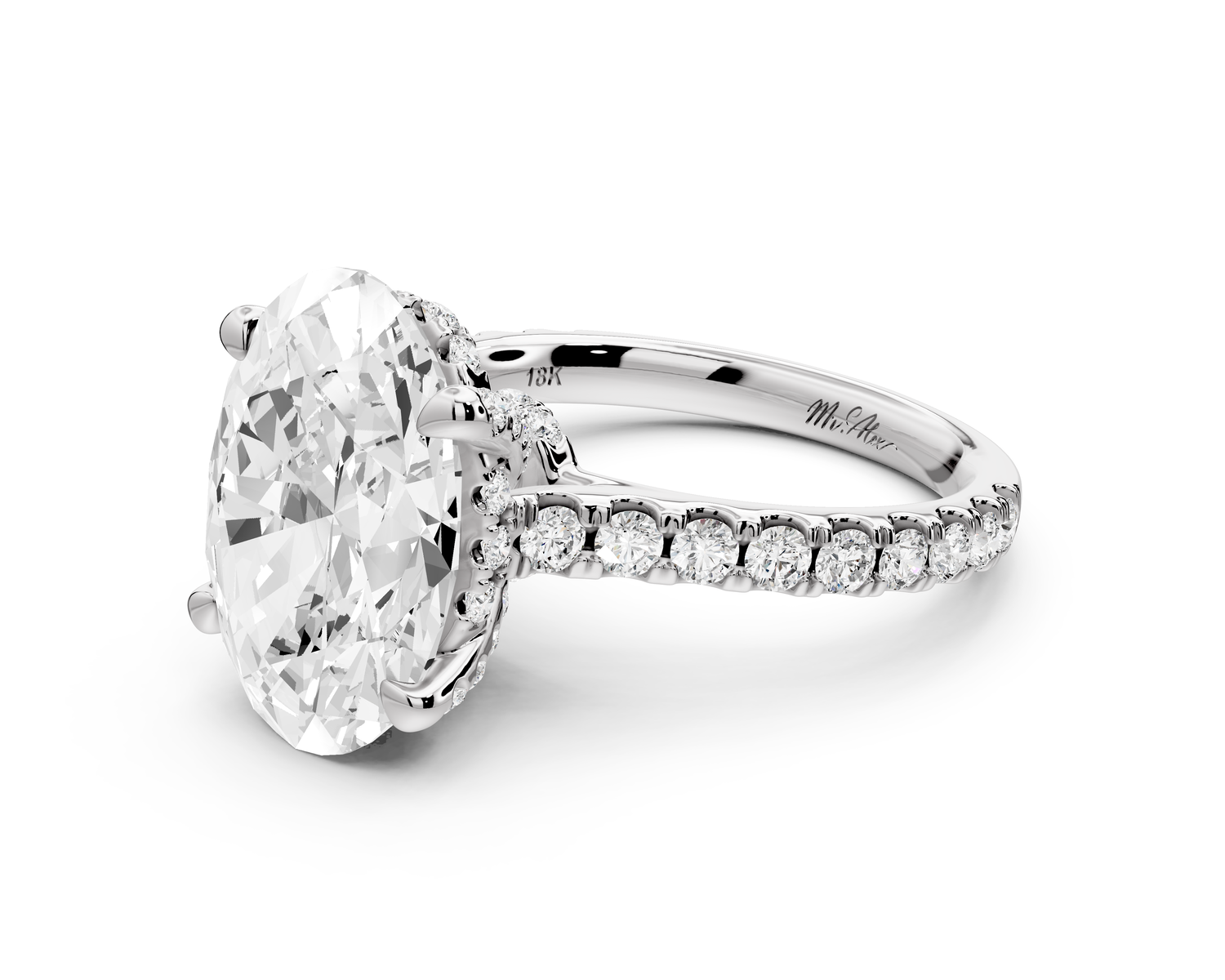 Odette - 5ct 14k white gold oval Diamond Engagement Ring with Pavé Band & Hidden Halo
