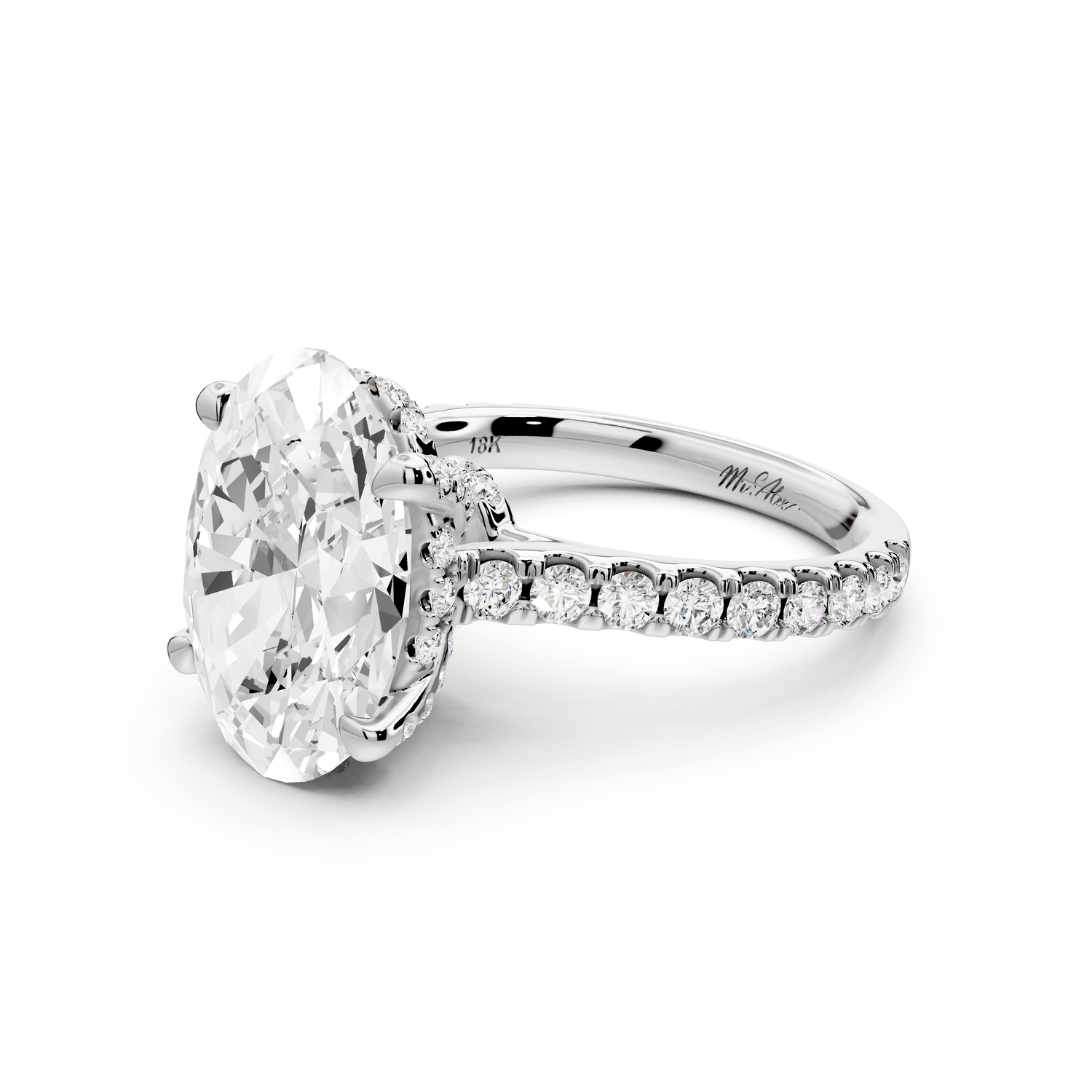 Odette - 5ct 14k white gold oval Diamond Engagement Ring with Pavé Band & Hidden Halo