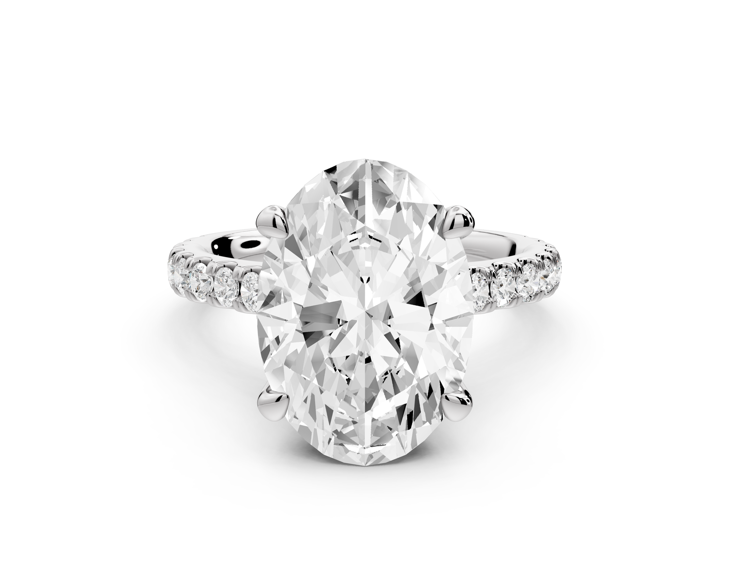 Odette - 5ct 14k white gold oval Diamond Engagement Ring with Pavé Band & Hidden Halo