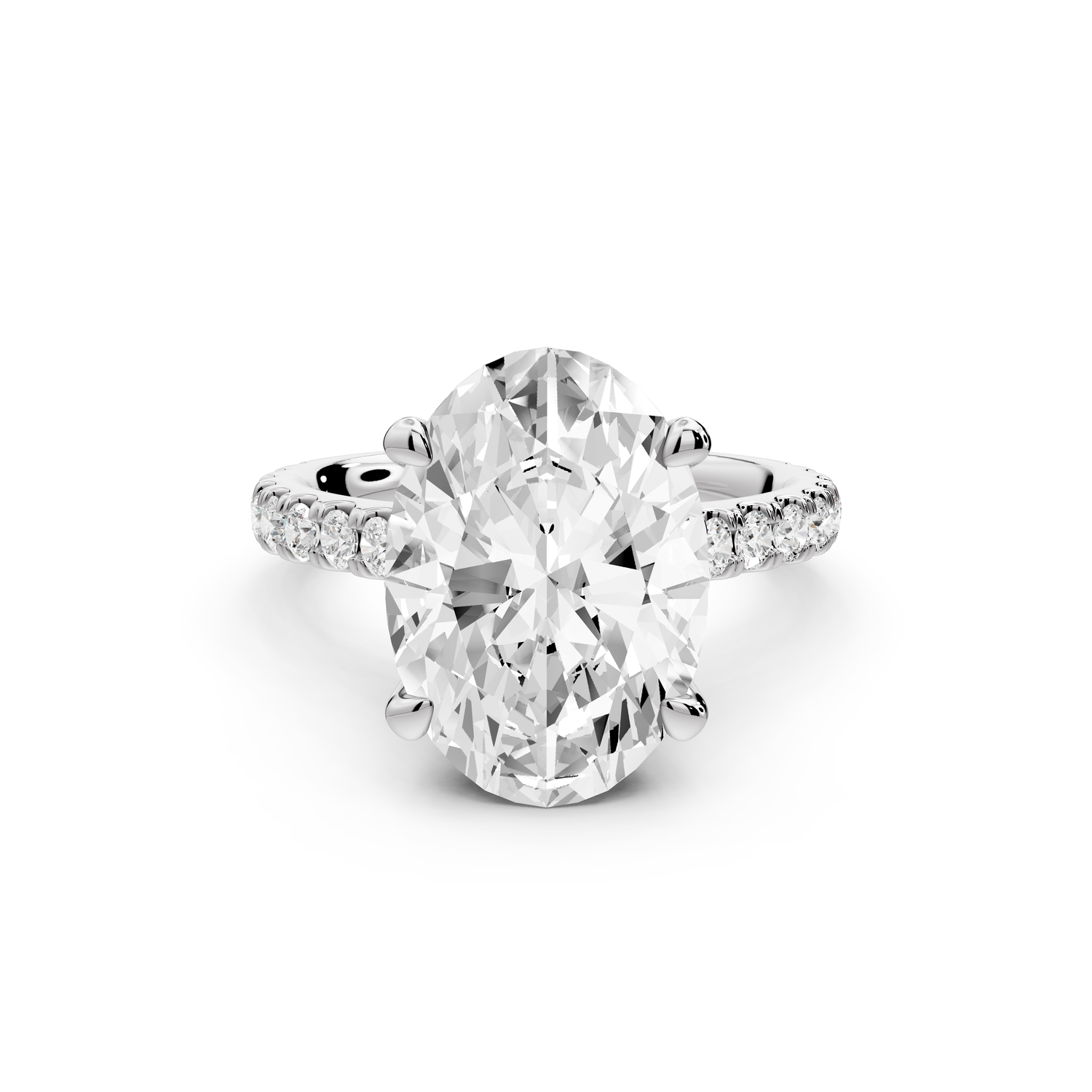 Odette - 5ct 14k white gold oval Diamond Engagement Ring with Pavé Band & Hidden Halo
