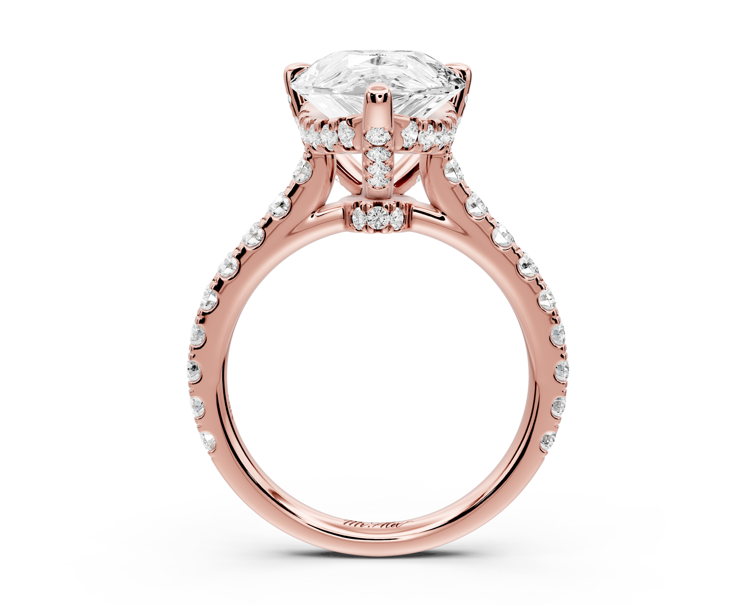 Odette - 5ct 14k rose gold pear Diamond Engagement Ring with Pavé Band & Hidden Halo