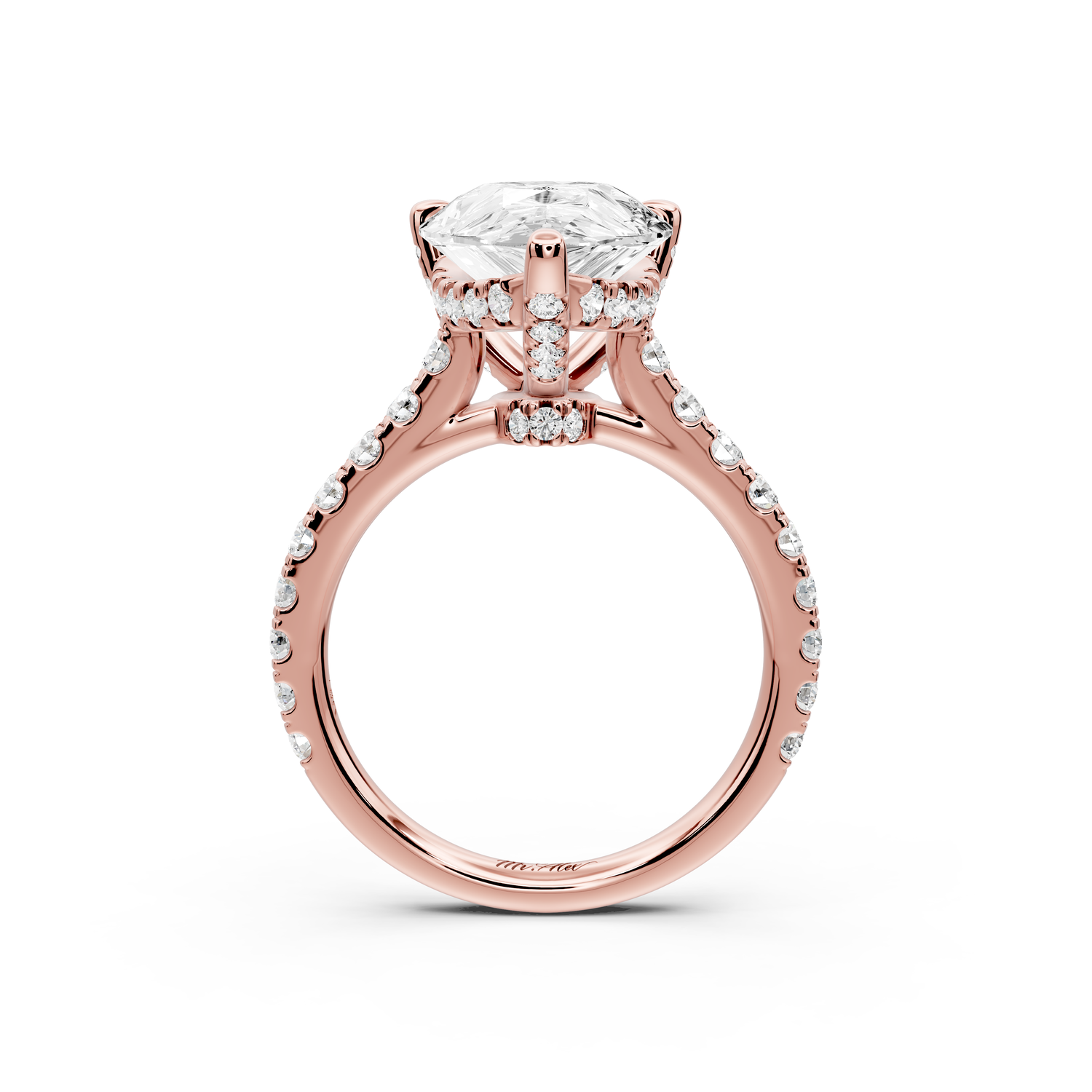 Odette - 5ct 14k rose gold pear Diamond Engagement Ring with Pavé Band & Hidden Halo