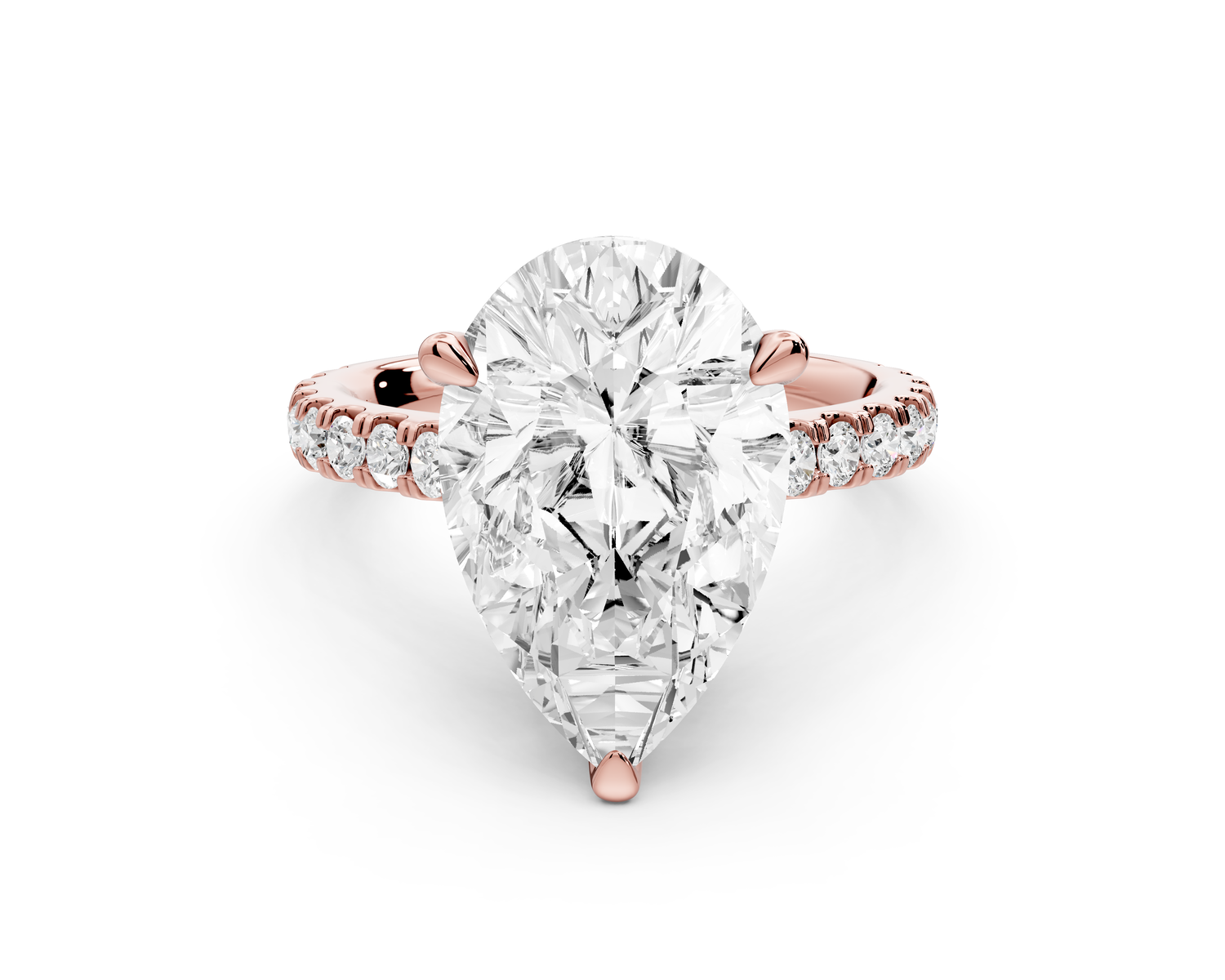 Odette - 5ct 14k rose gold pear Diamond Engagement Ring with Pavé Band & Hidden Halo