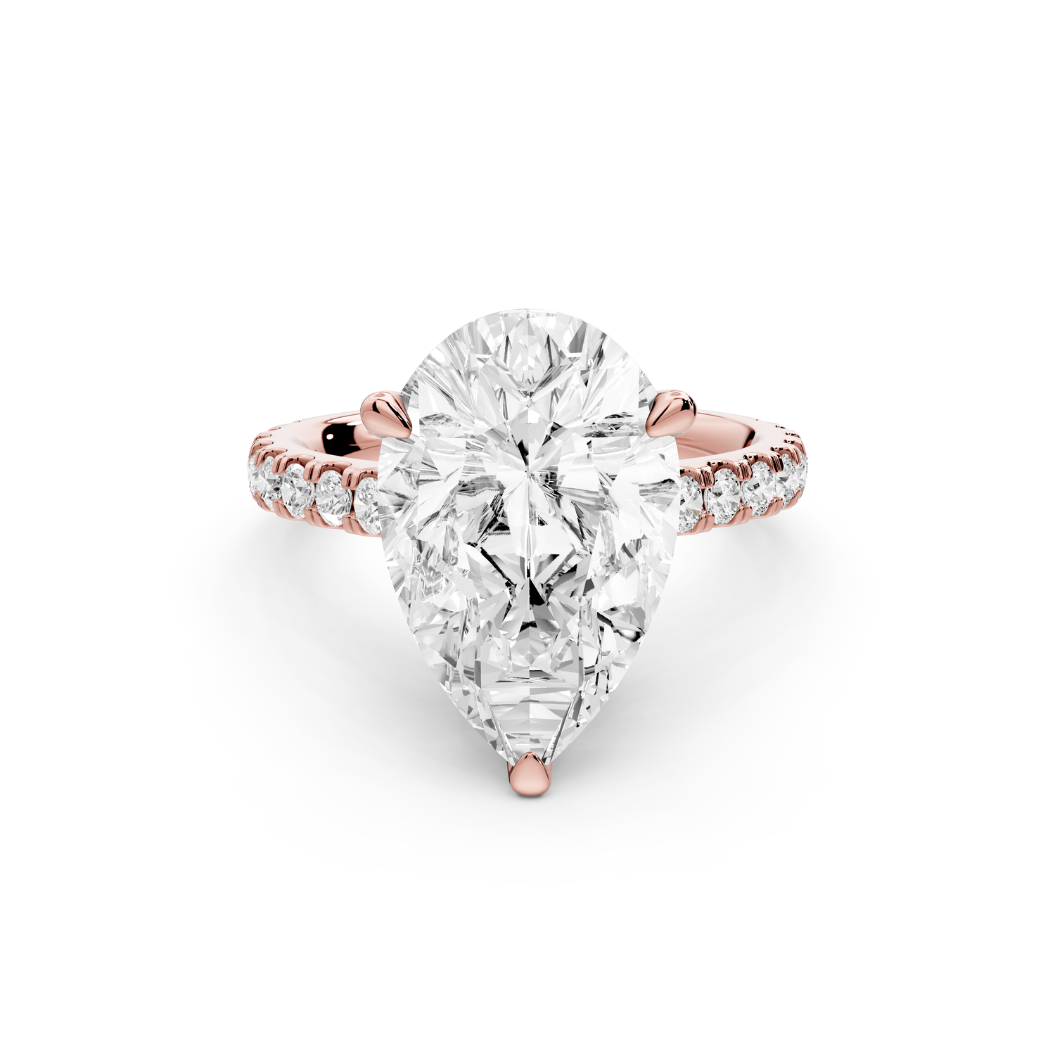 Odette - 5ct 14k rose gold pear Diamond Engagement Ring with Pavé Band & Hidden Halo