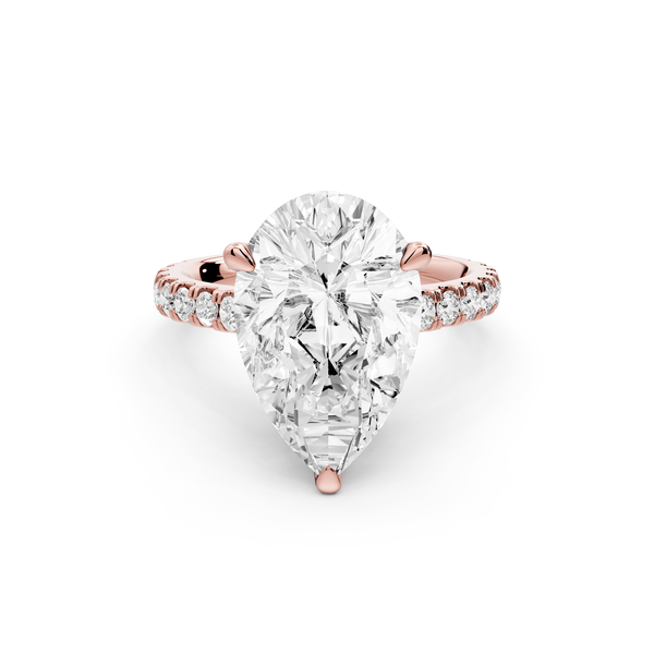 Odette - 5ct 14k rose gold pear Diamond Engagement Ring with Pavé Band & Hidden Halo