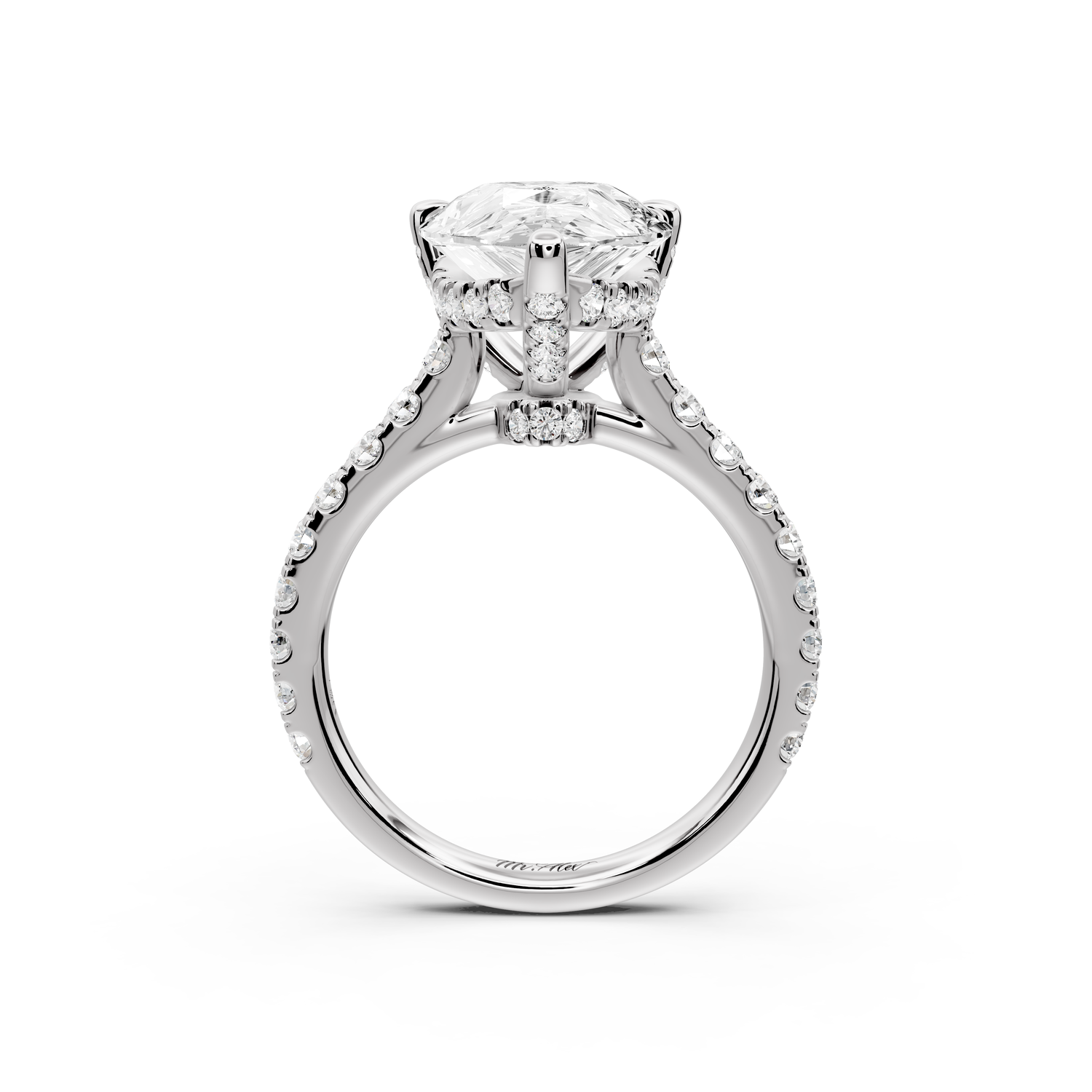 Odette - 5ct 14k white gold pear Diamond Engagement Ring with Pavé Band & Hidden Halo