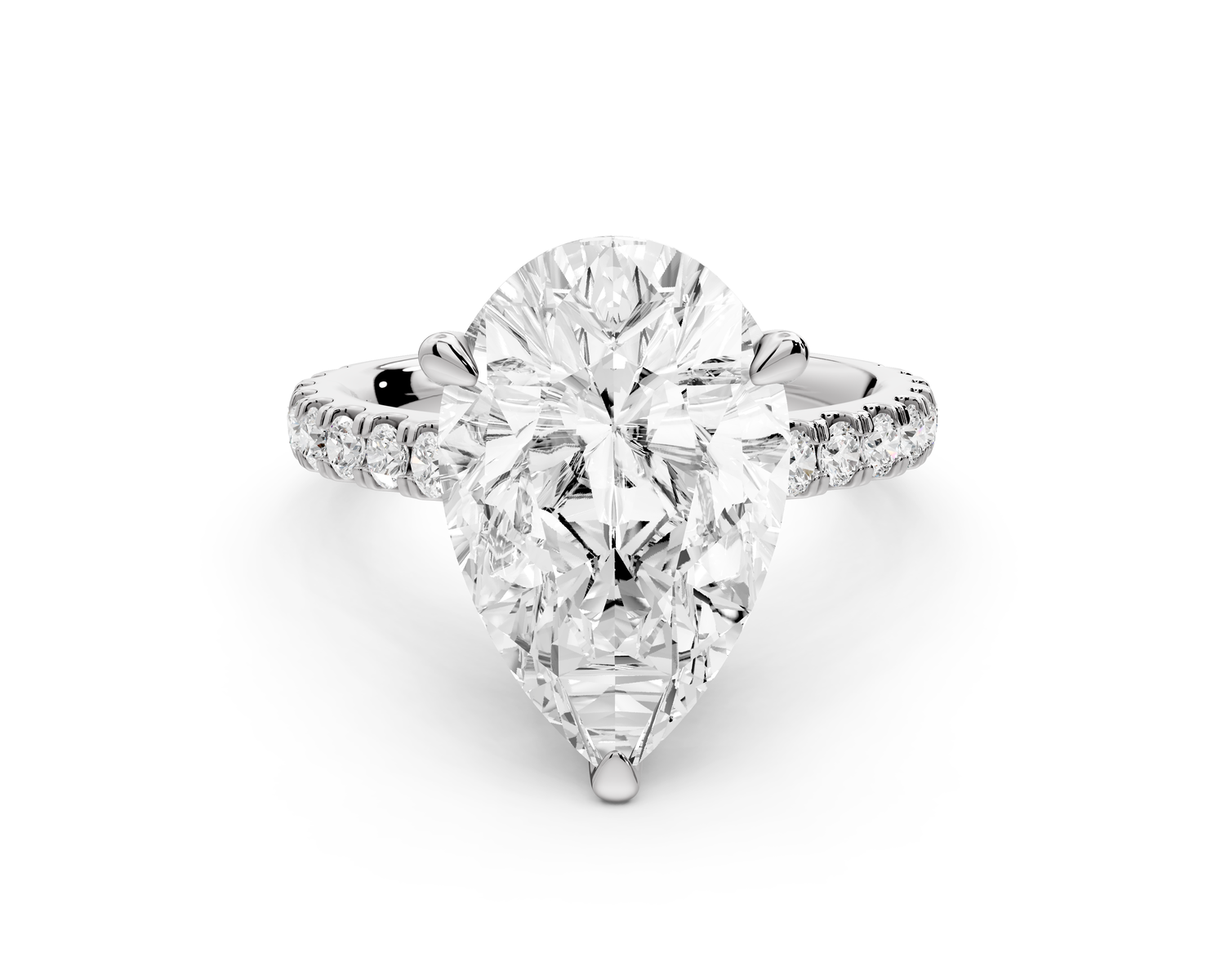 Odette - 5ct 14k white gold pear Diamond Engagement Ring with Pavé Band & Hidden Halo