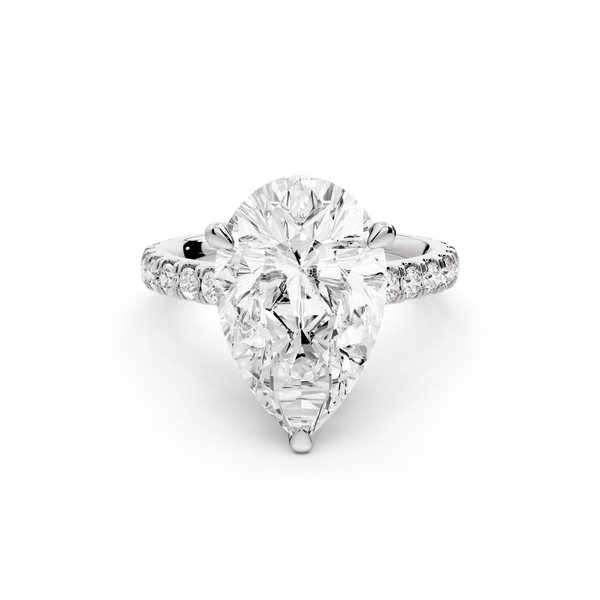 Odette - 5ct 14k white gold pear Diamond Engagement Ring with Pavé Band & Hidden Halo