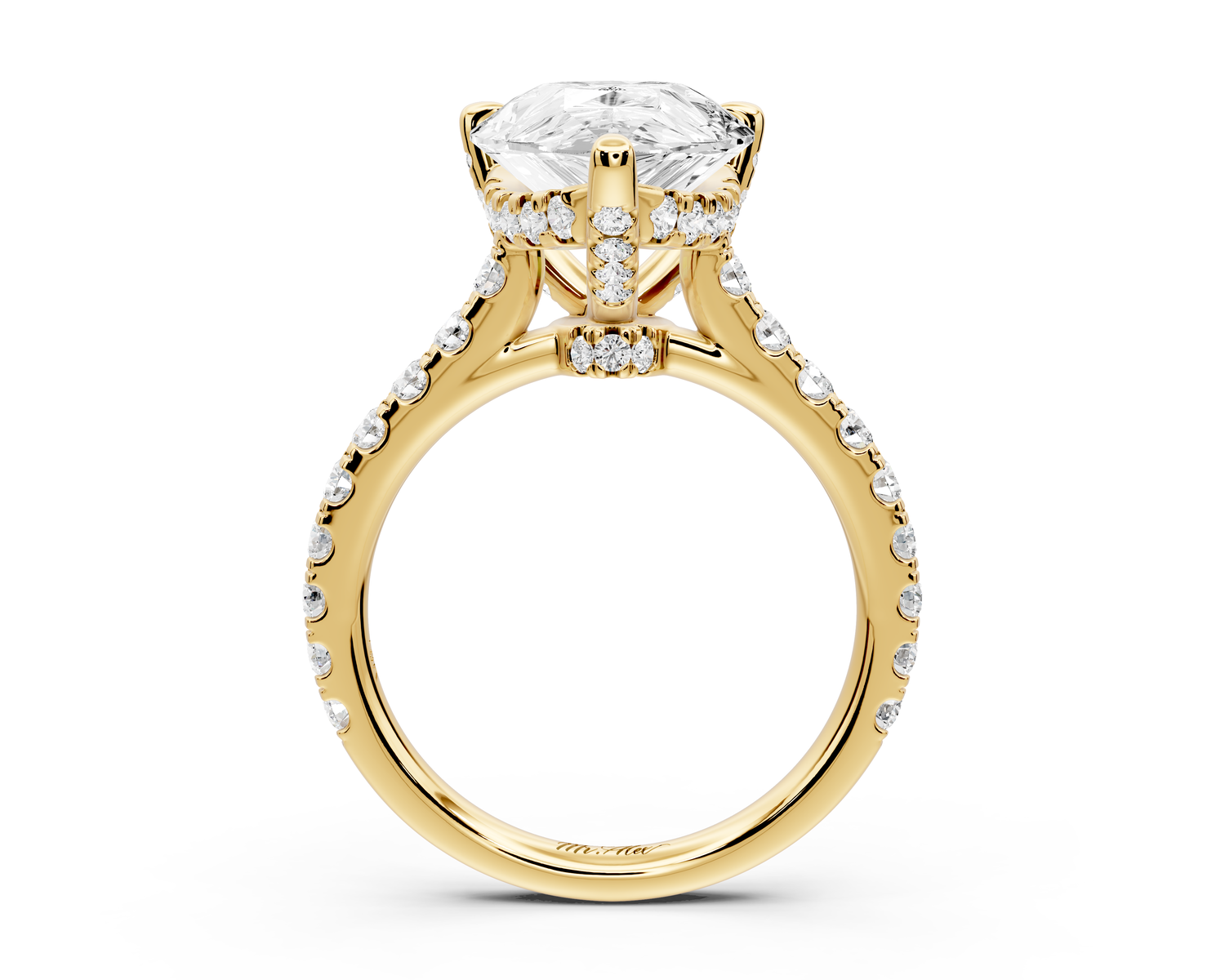 Odette - 5ct 14k yellow gold pear Diamond Engagement Ring with Pavé Band & Hidden Halo