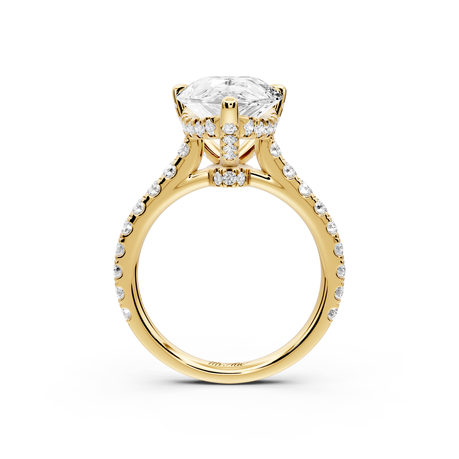 Odette - 5ct 14k yellow gold pear Diamond Engagement Ring with Pavé Band & Hidden Halo