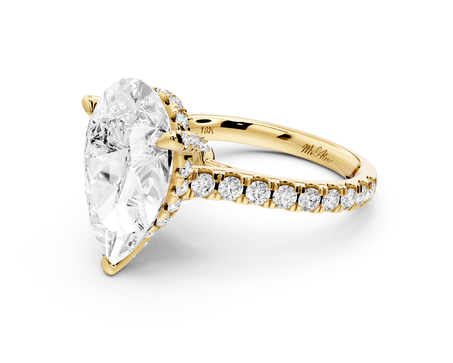 Odette - 5ct 14k yellow gold pear Diamond Engagement Ring with Pavé Band & Hidden Halo