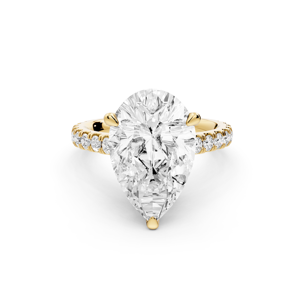 Odette - 5ct 14k yellow gold pear Diamond Engagement Ring with Pavé Band & Hidden Halo