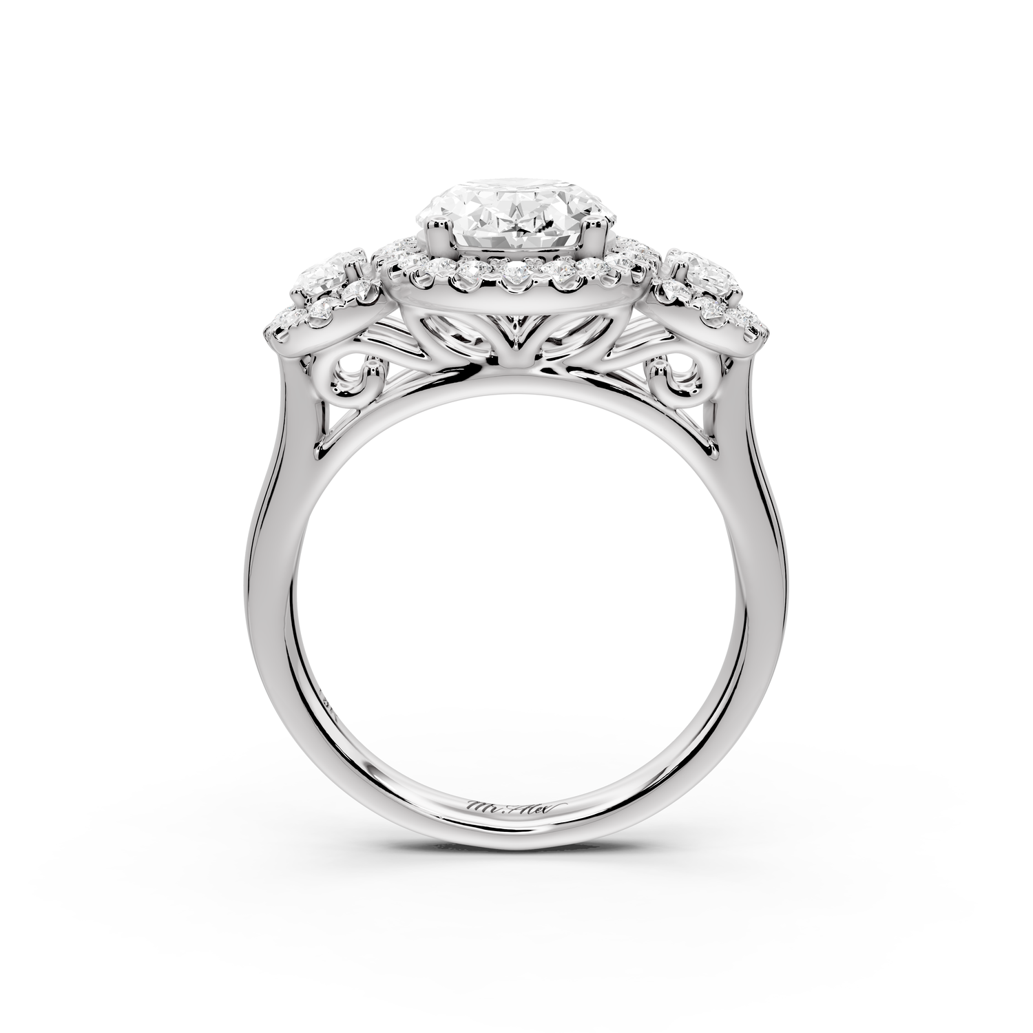 Iris - 2ct 14k white gold Three stone oval Halo engagement ring