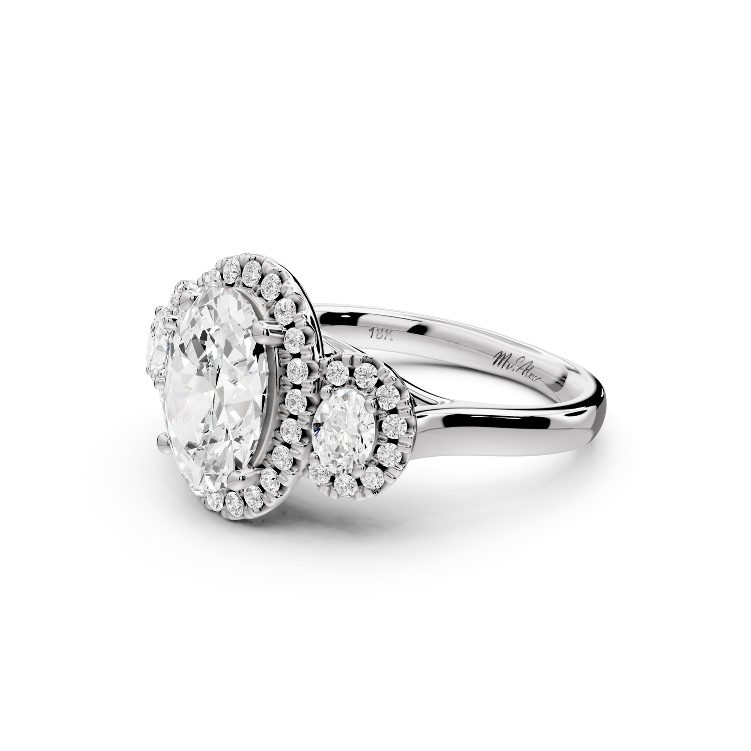 Iris - 2ct 14k white gold Three stone oval Halo engagement ring