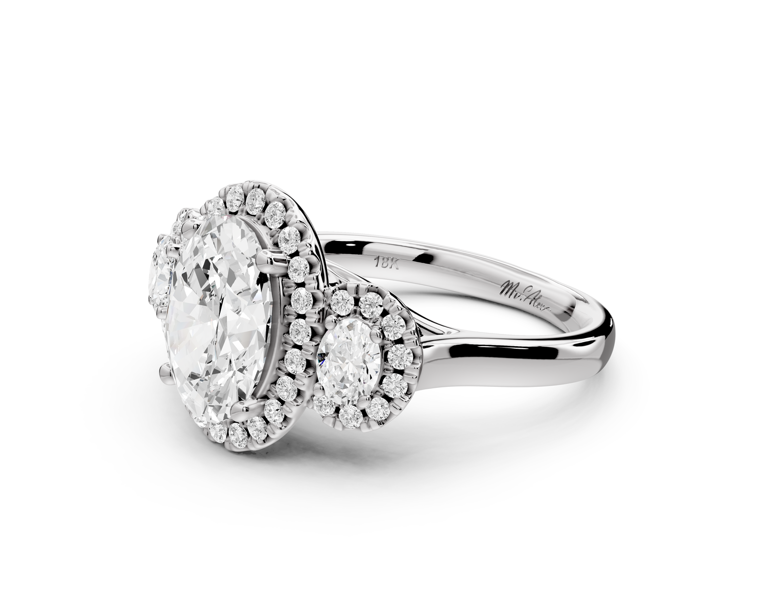 Iris - 2ct platinum Three stone oval Halo engagement ring