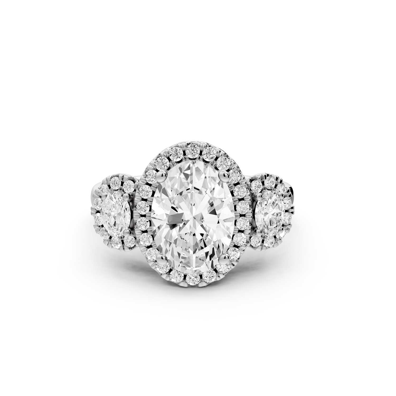 Iris - 2ct 14k white gold Three stone oval Halo engagement ring