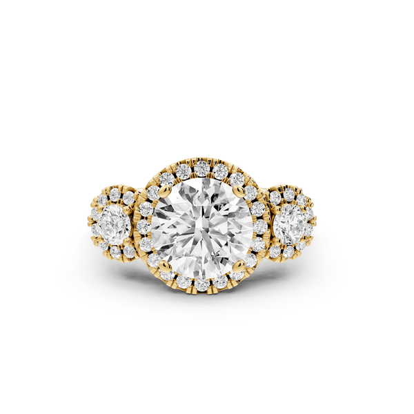Iris - 2ct 14k yellow gold Three stone round Halo engagement ring