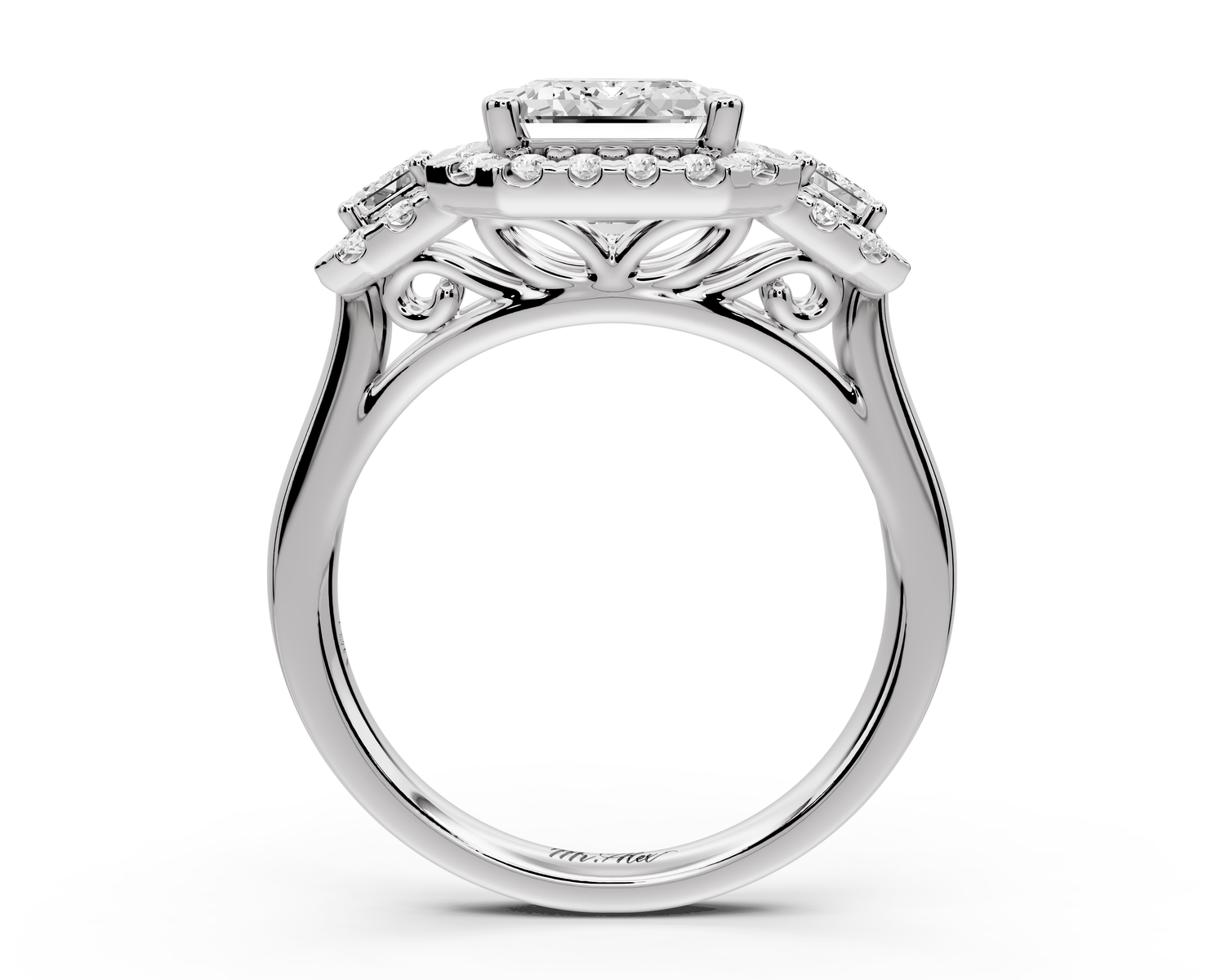 Iris - 3ct 14k white gold Three stone emerald Halo engagement ring