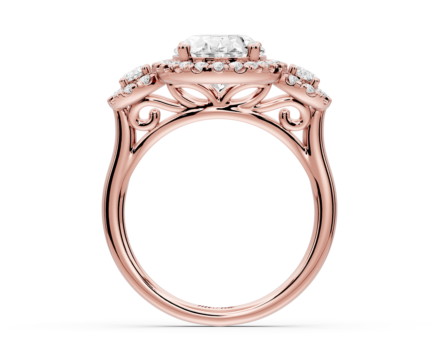 Iris - 3ct 14k rose gold Three stone oval Halo engagement ring