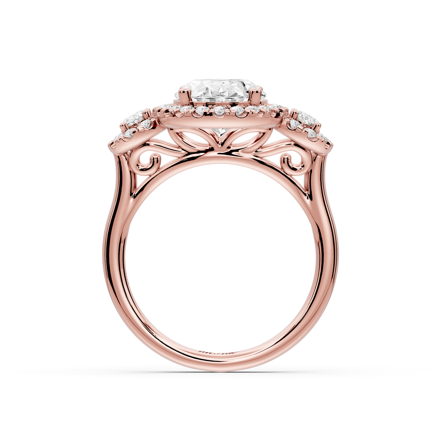 Iris - 3ct 14k rose gold Three stone oval Halo engagement ring