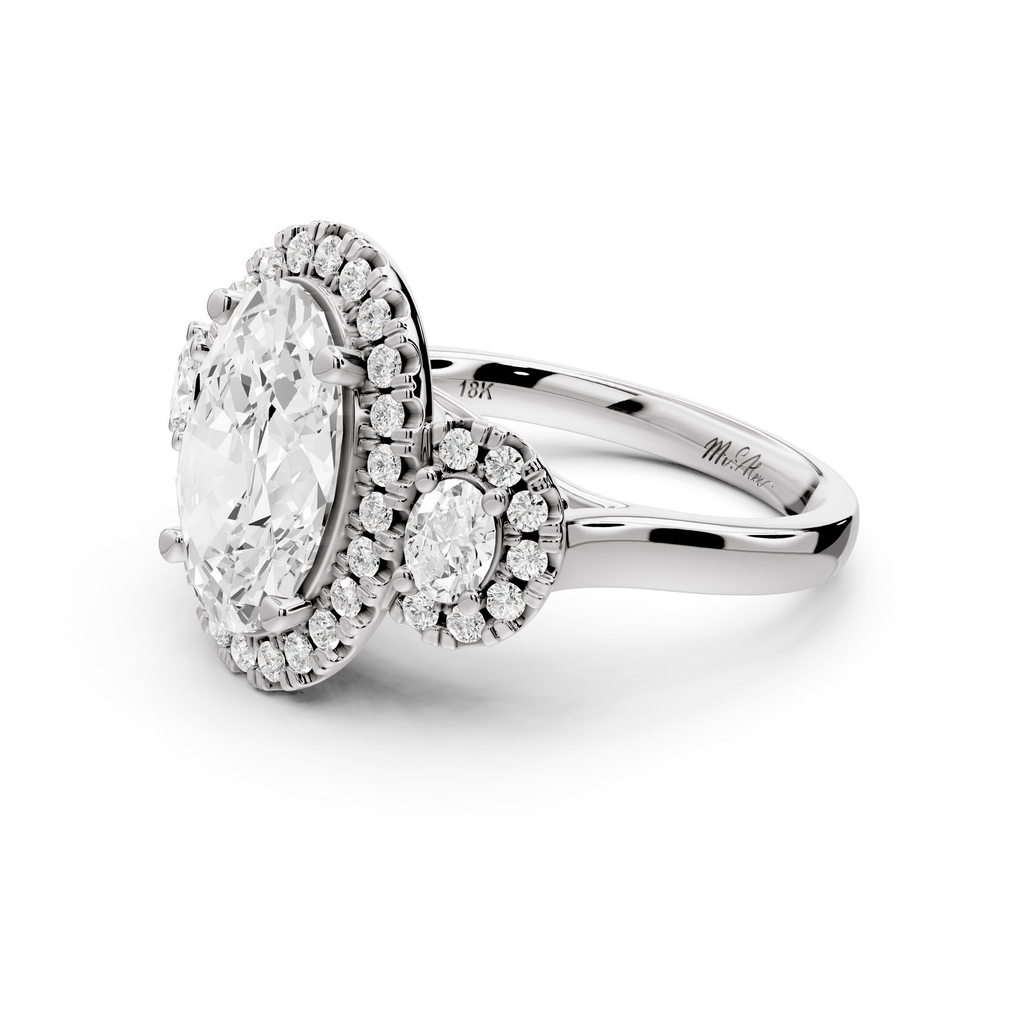 Iris - 3ct 14k white gold Three stone oval Halo engagement ring