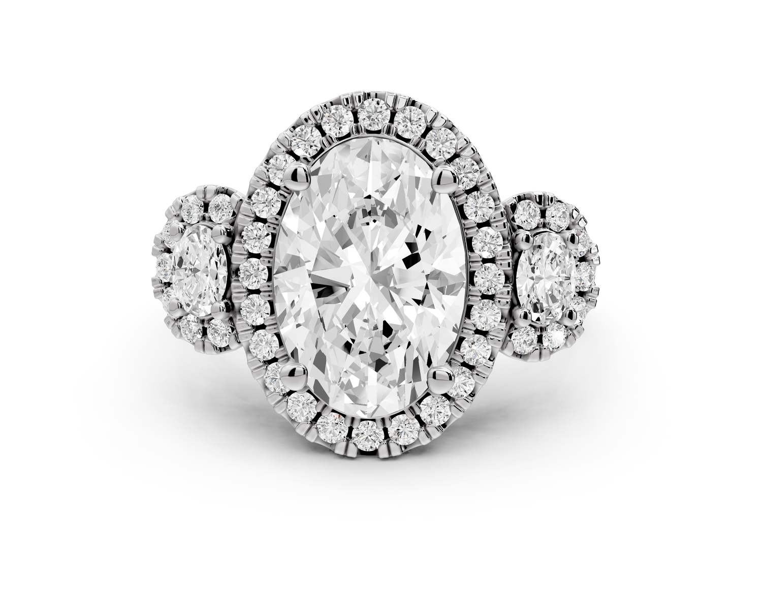 Iris - 3ct 14k white gold Three stone oval Halo engagement ring
