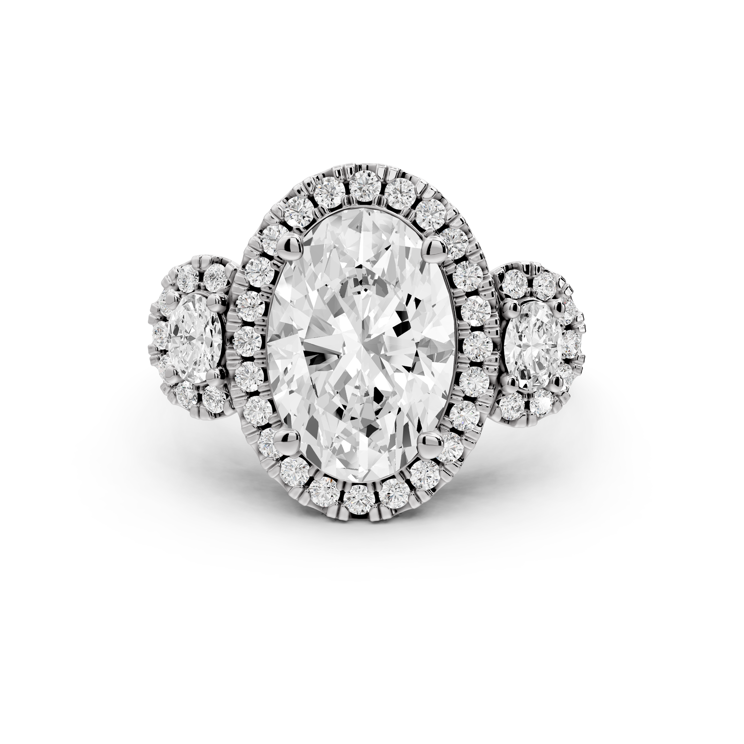 Iris - 3ct 14k white gold Three stone oval Halo engagement ring