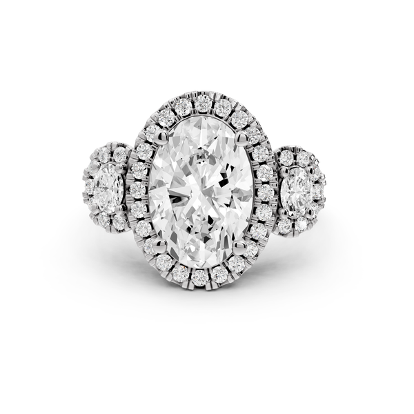 Iris - 3ct 14k white gold Three stone oval Halo engagement ring