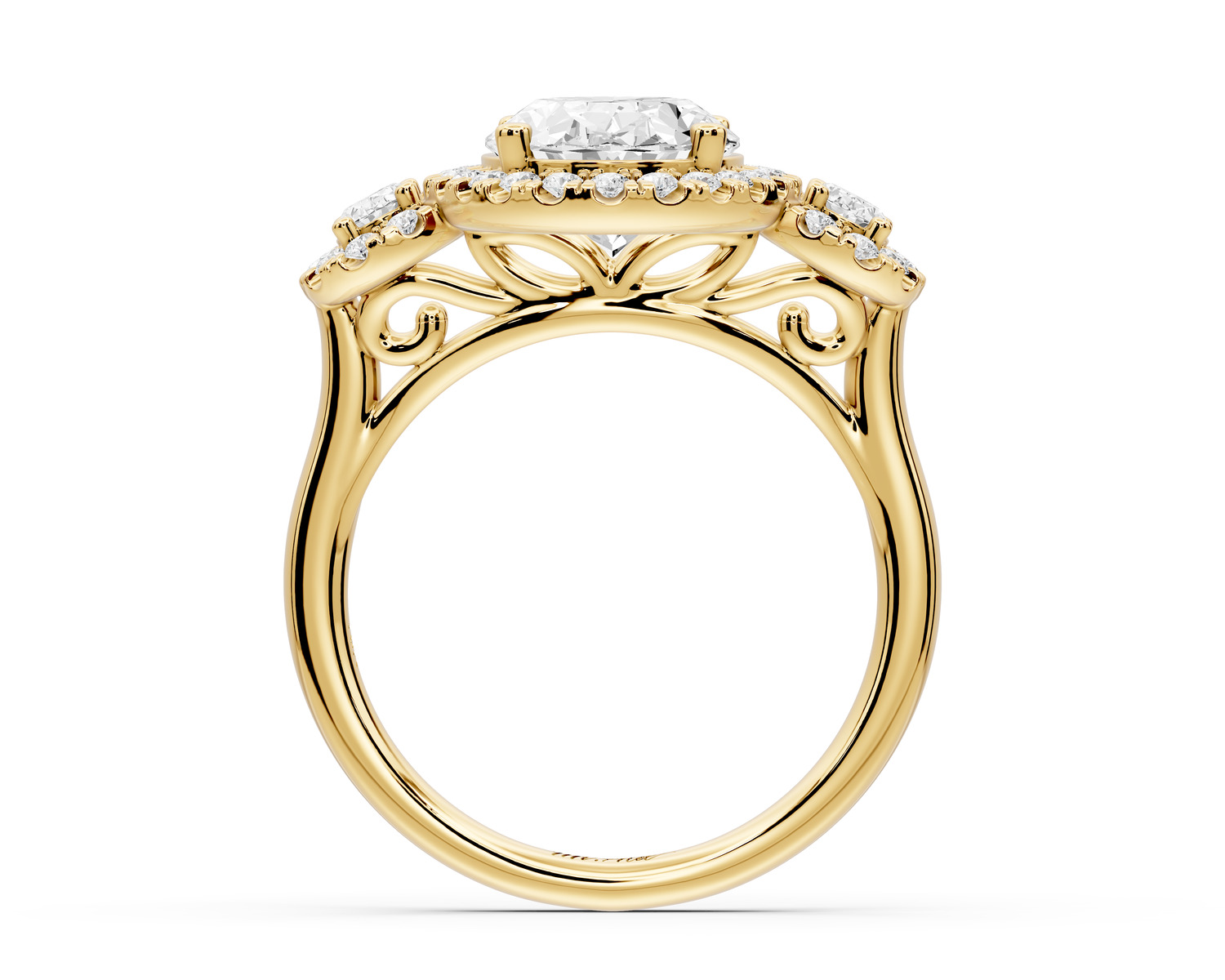 Iris - 3ct 14k yellow gold Three stone oval Halo engagement ring