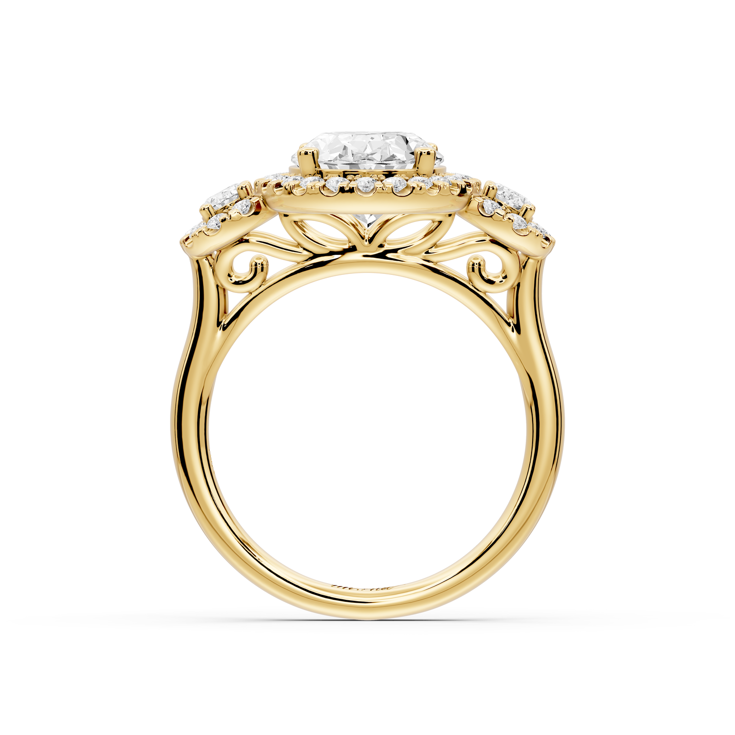 Iris - 3ct 14k yellow gold Three stone oval Halo engagement ring