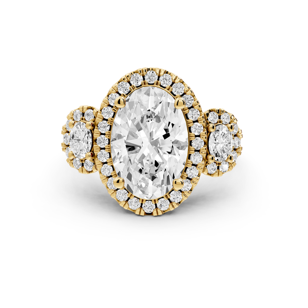 Iris - 3ct 14k yellow gold Three stone oval Halo engagement ring
