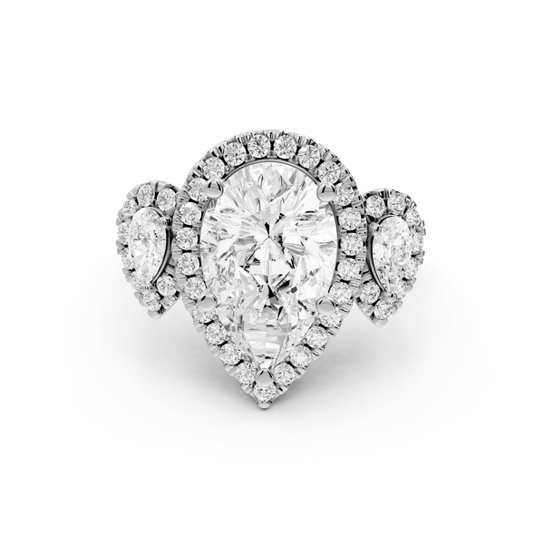 Iris - 3ct 14k white gold Three stone pear Halo engagement ring