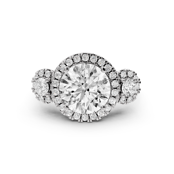 Iris - 3ct 14k white gold Three stone round Halo engagement ring