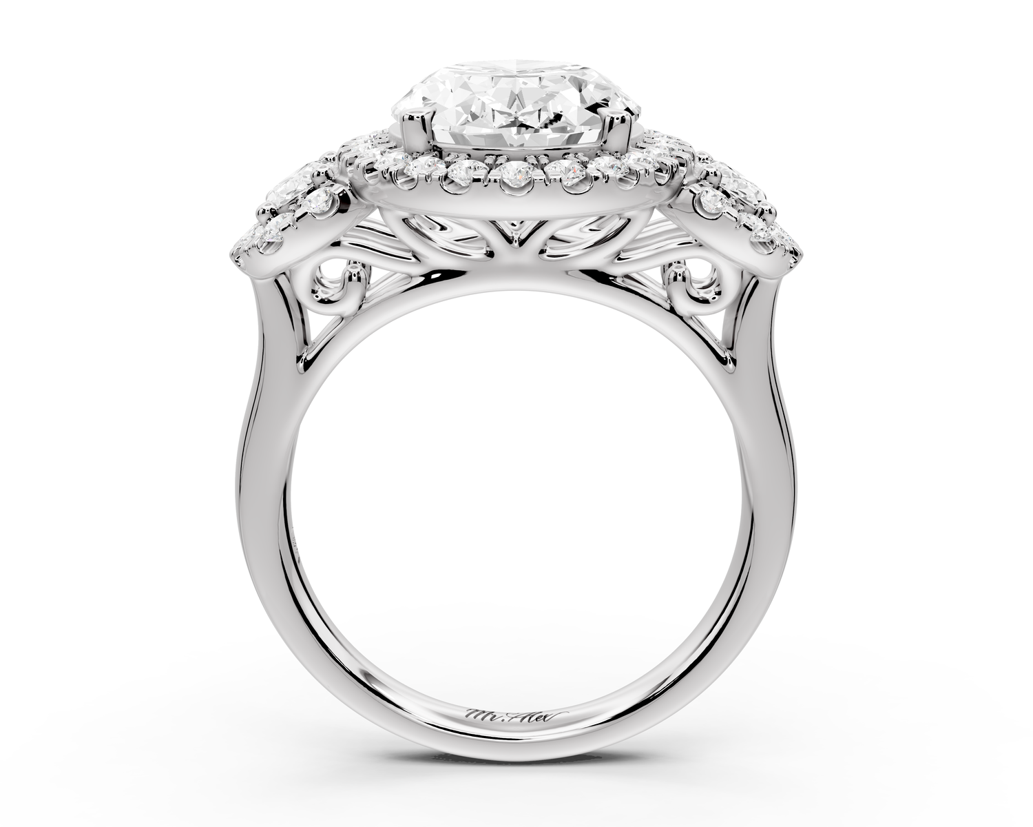Iris - 4ct 14k white gold Three stone oval Halo engagement ring