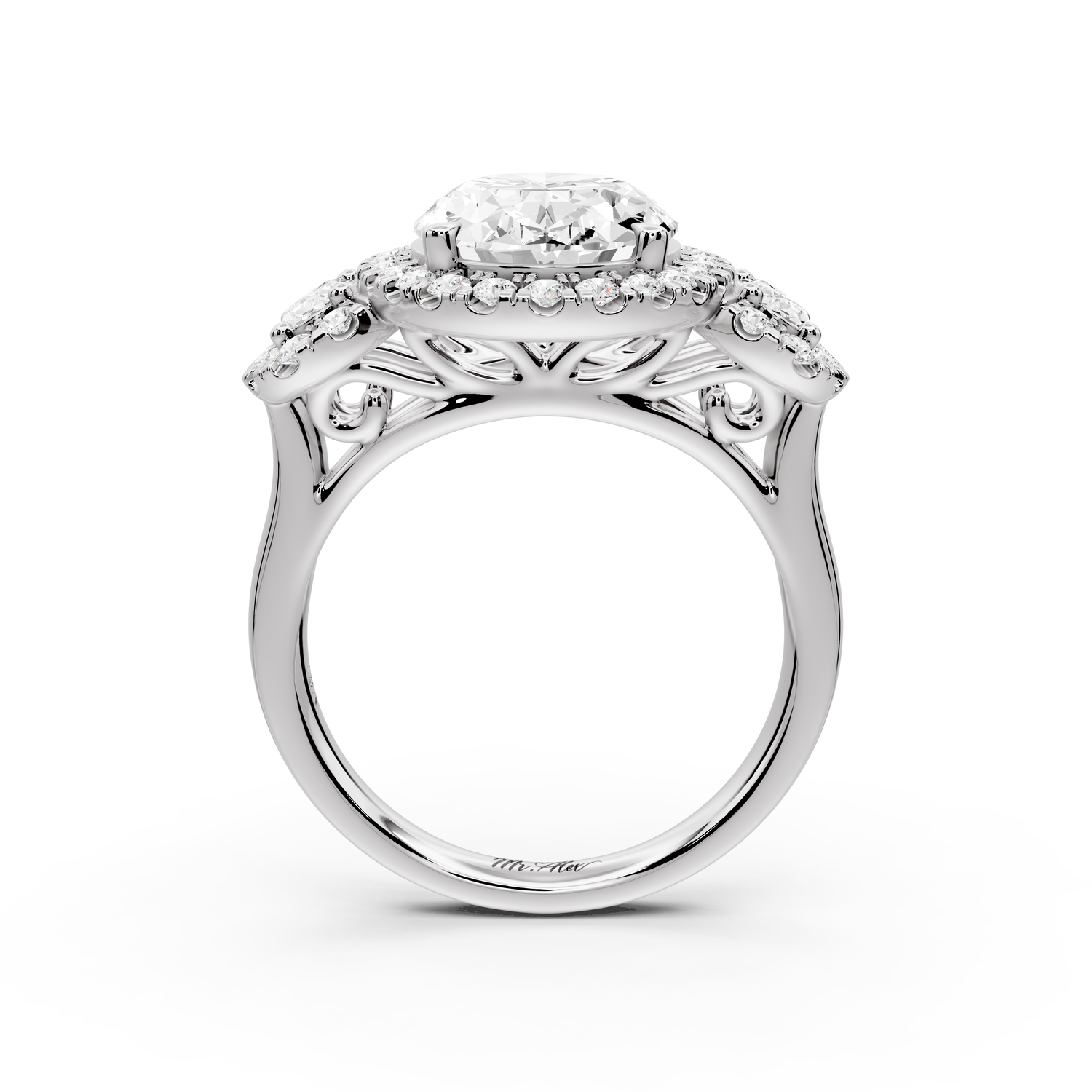 Iris - 4ct 14k white gold Three stone oval Halo engagement ring