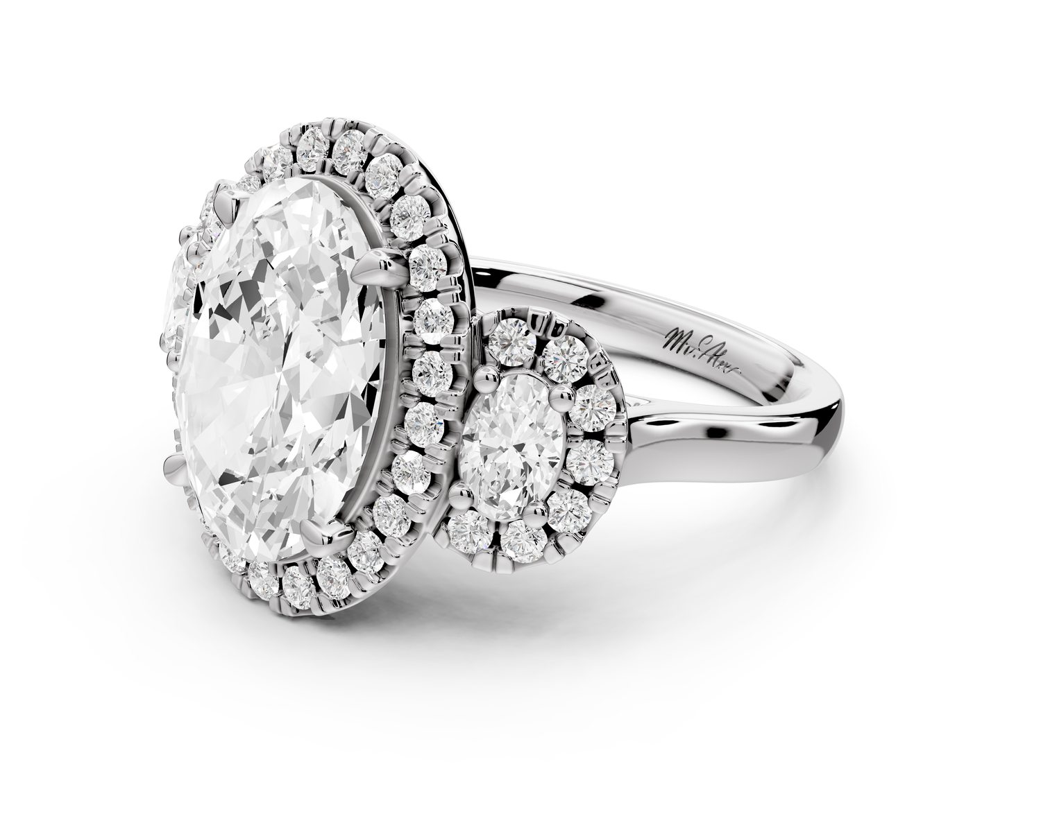 Iris - 4ct 14k white gold Three stone oval Halo engagement ring