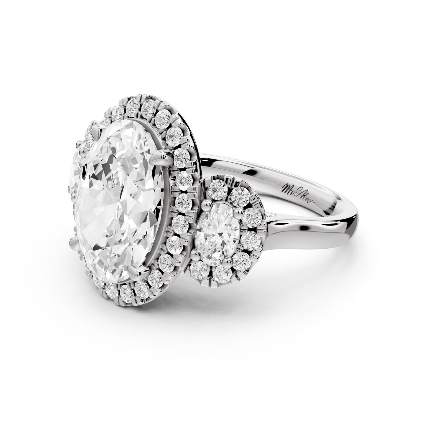 Iris - 4ct 14k white gold Three stone oval Halo engagement ring
