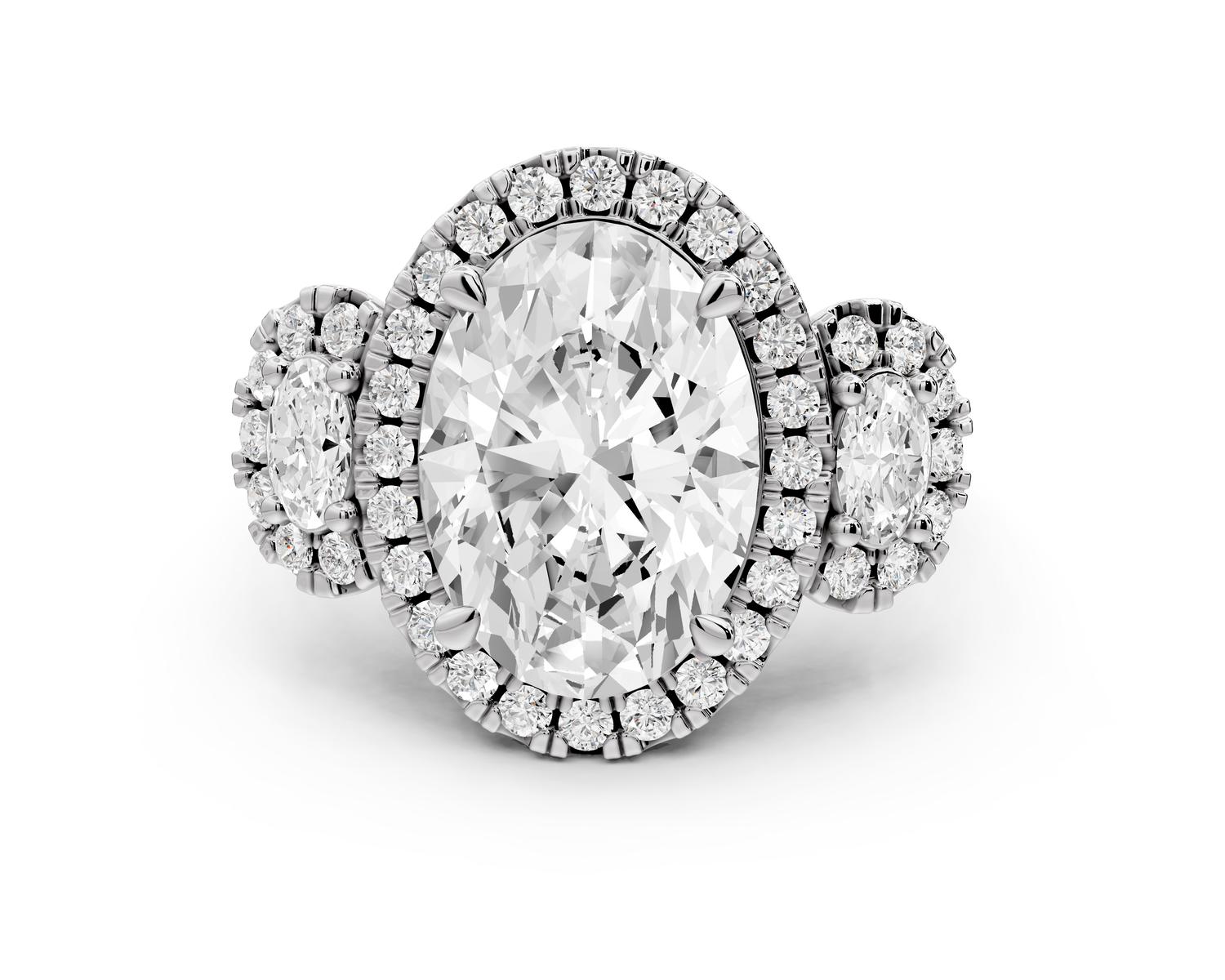 Iris - 4ct 14k white gold Three stone oval Halo engagement ring