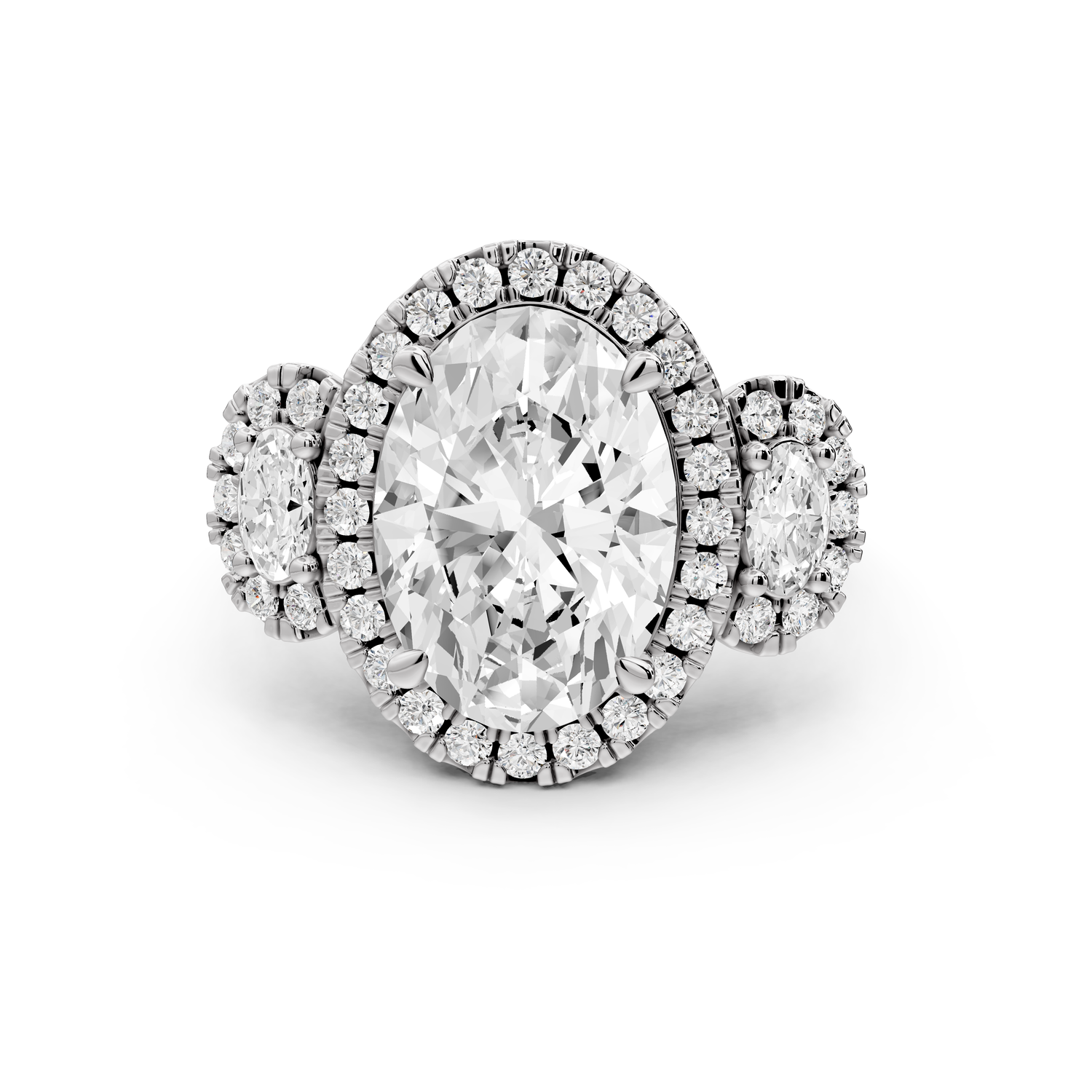 Iris - 4ct 14k white gold Three stone oval Halo engagement ring