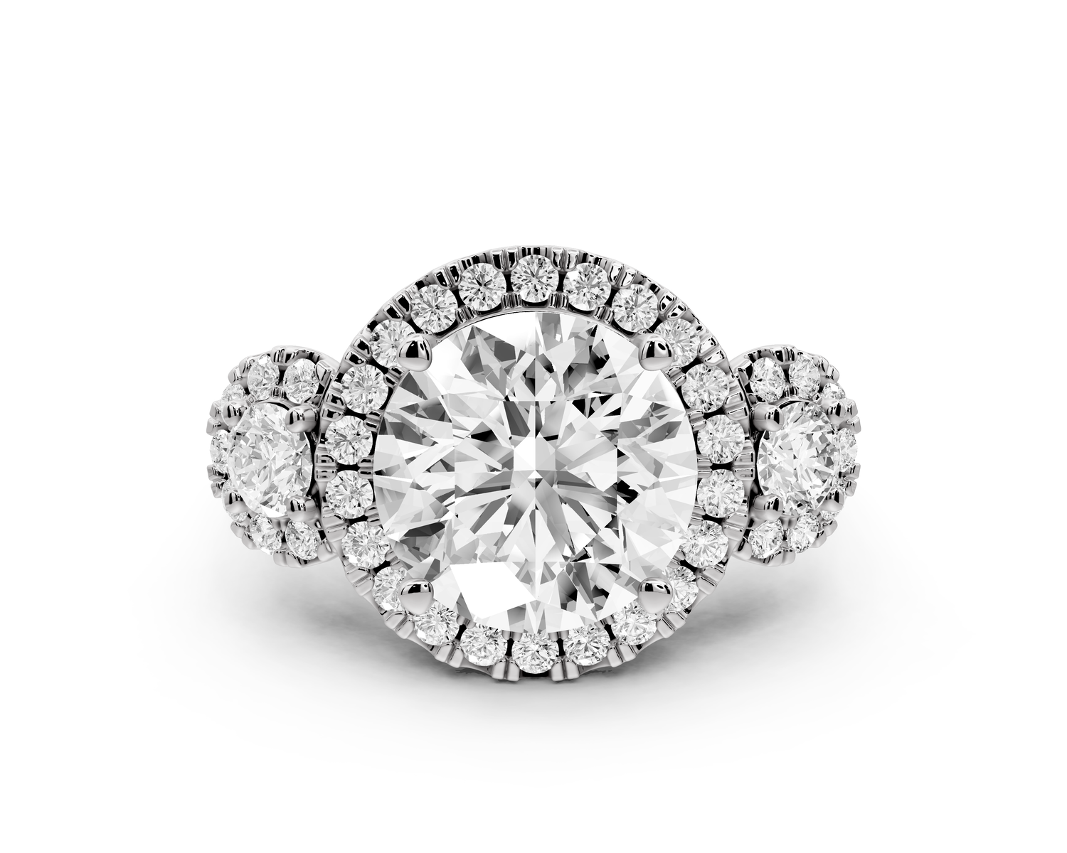 Iris - 4ct 14k white gold Three stone round Halo engagement ring