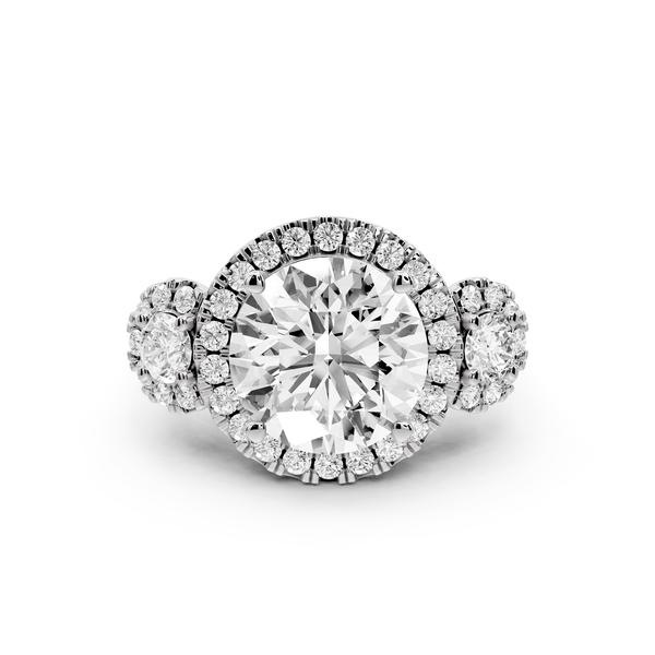 Iris - 4ct 14k white gold Three stone round Halo engagement ring