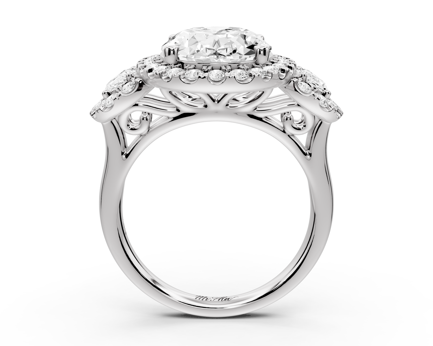 Iris - 5ct 14k white gold Three stone oval Halo engagement ring