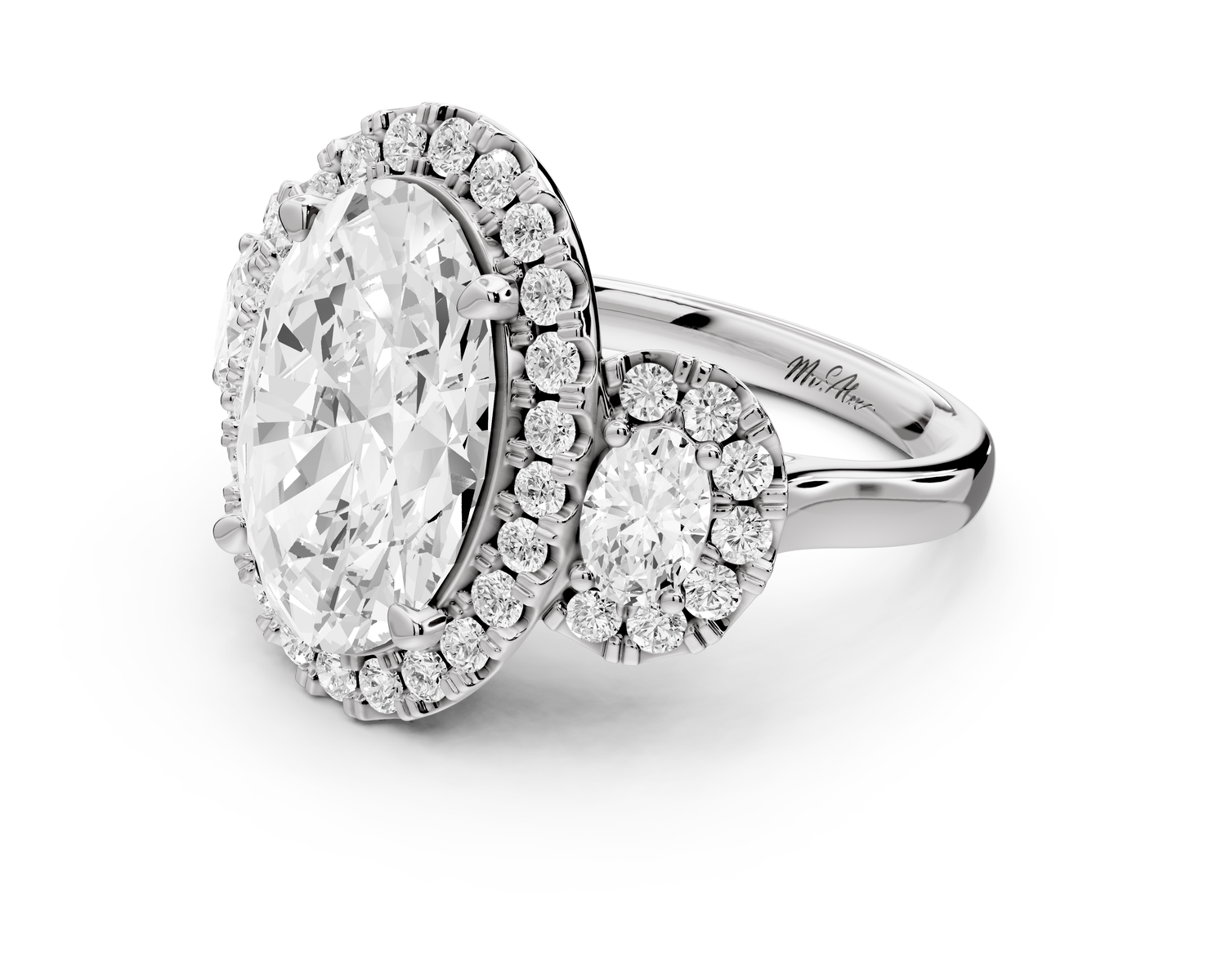 Iris - 5ct 14k white gold Three stone oval Halo engagement ring