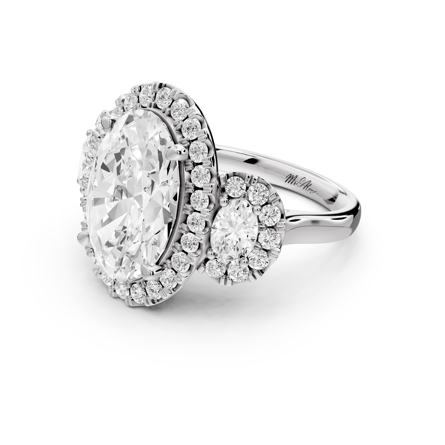 Iris - 5ct 14k white gold Three stone oval Halo engagement ring