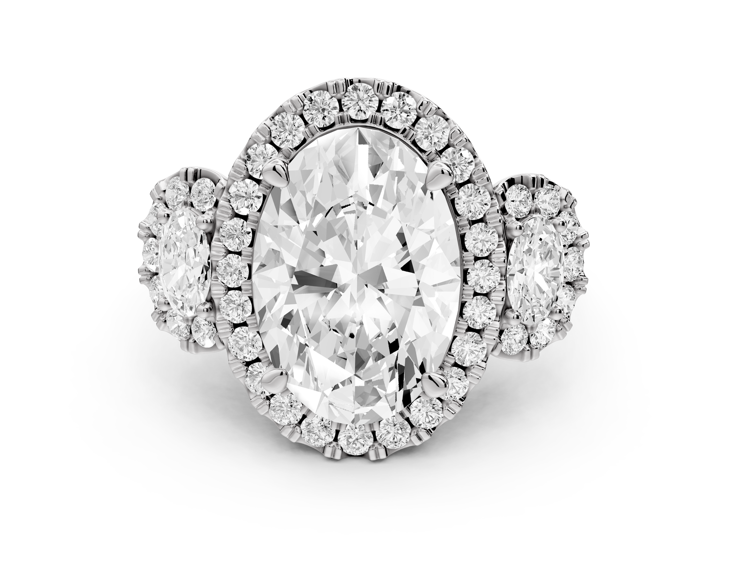 Iris - 5ct 14k white gold Three stone oval Halo engagement ring