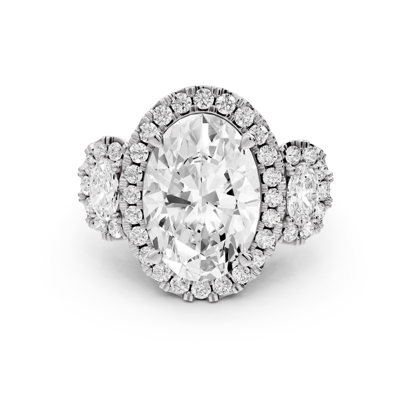 Iris - 5ct 14k white gold Three stone oval Halo engagement ring