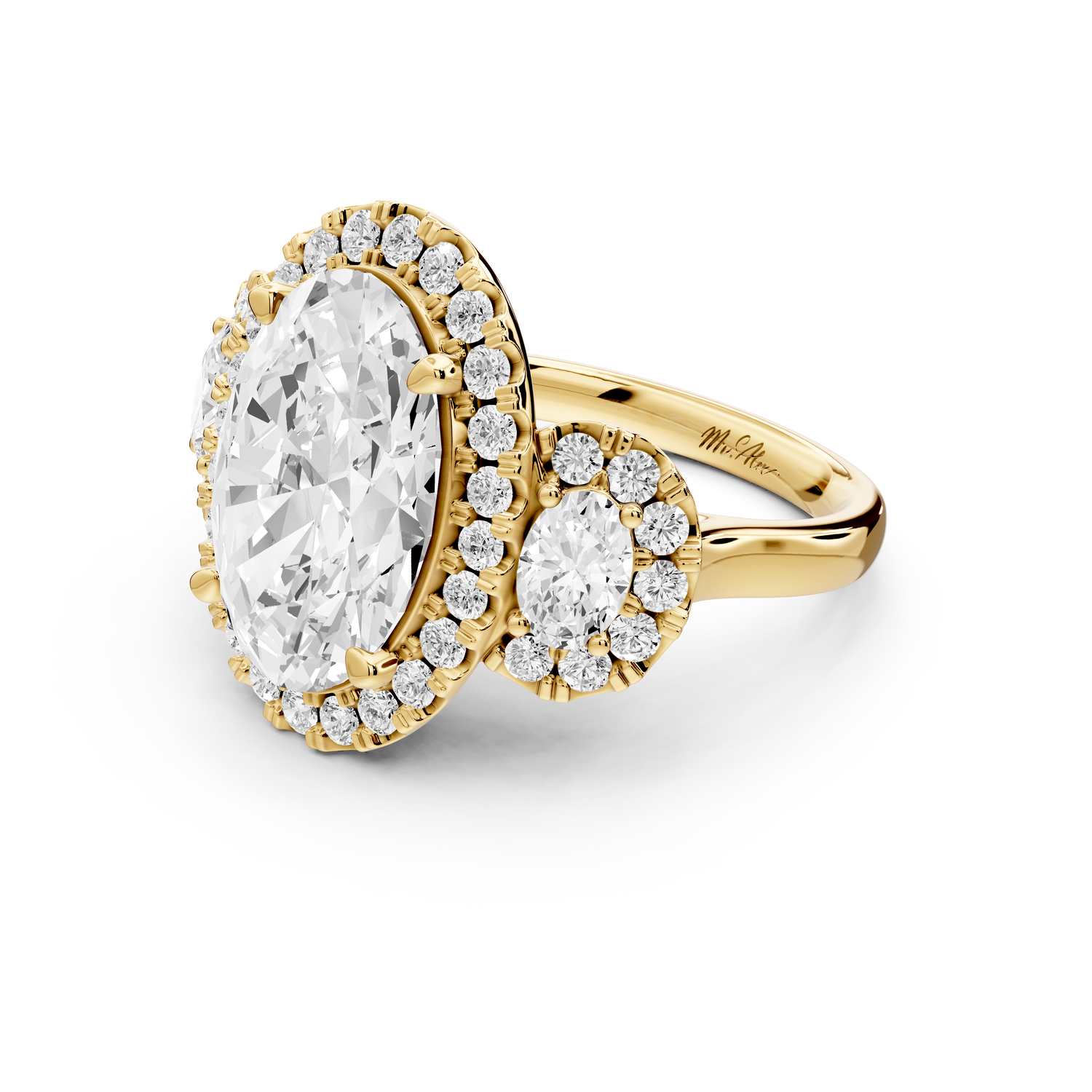 Iris - 5ct 14k yellow gold Three stone oval Halo engagement ring