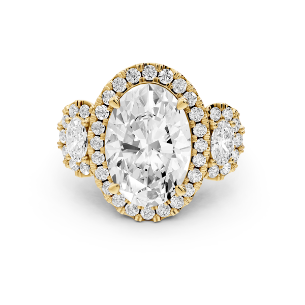 Iris - 5ct 14k yellow gold Three stone oval Halo engagement ring